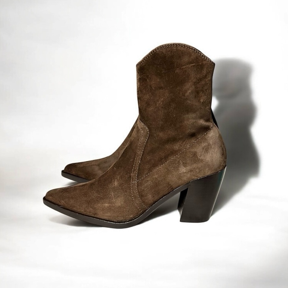 🌻NEW Jeffrey Campbell Brown Suede Jolena Western Natural Stack Bootie Size 6.5